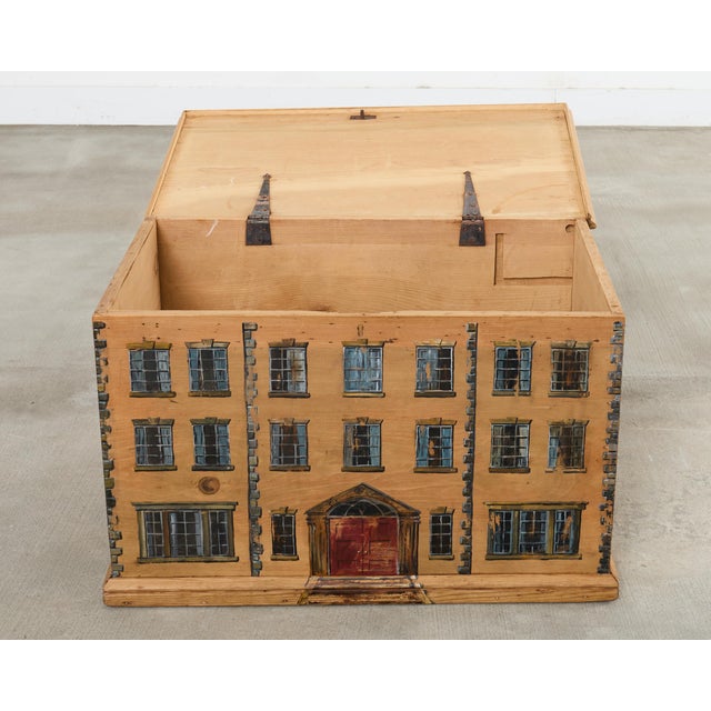 Country English Painted Pine Trunk With Georgian House Facade For Sale In Sacramento - Image 6 of 18