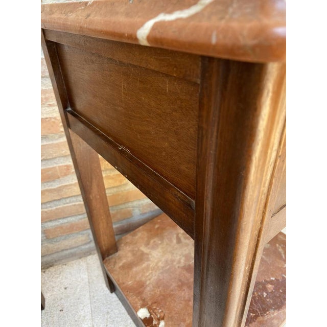 Brown Early 20th Century Walnut Nightstands with Marble, 1940s, Set of 2 For Sale - Image 8 of 16