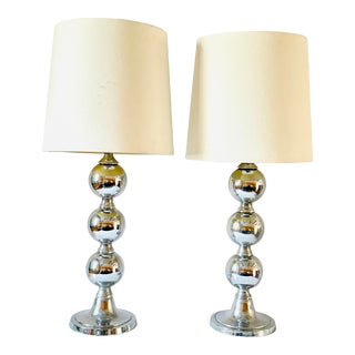 Pair of Chrome Table Lamps, Post-Modern Stacked Chrome Ball in Kovacs Style For Sale