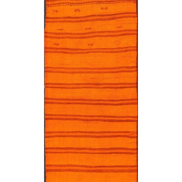 Orange Vintage Turkish Kilim Runner With Vibrant Orange Stripes and Rustic Charm 2'9"x12'0" For Sale - Image 8 of 10