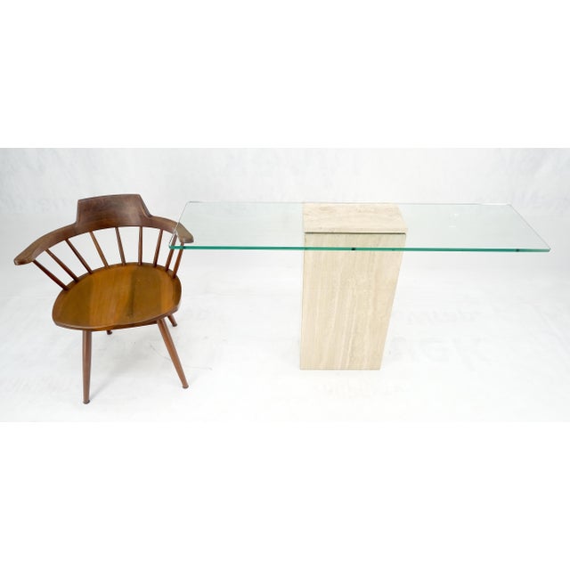 Rectangle Travertine Stone Base Glass Top Italian Console Sofa Table MINT! For Sale - Image 14 of 17