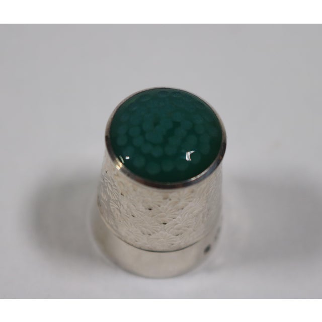 English Sterling Silver 1971 Glass Top Thimble With Floral Pattern For Sale In Cincinnati - Image 6 of 11