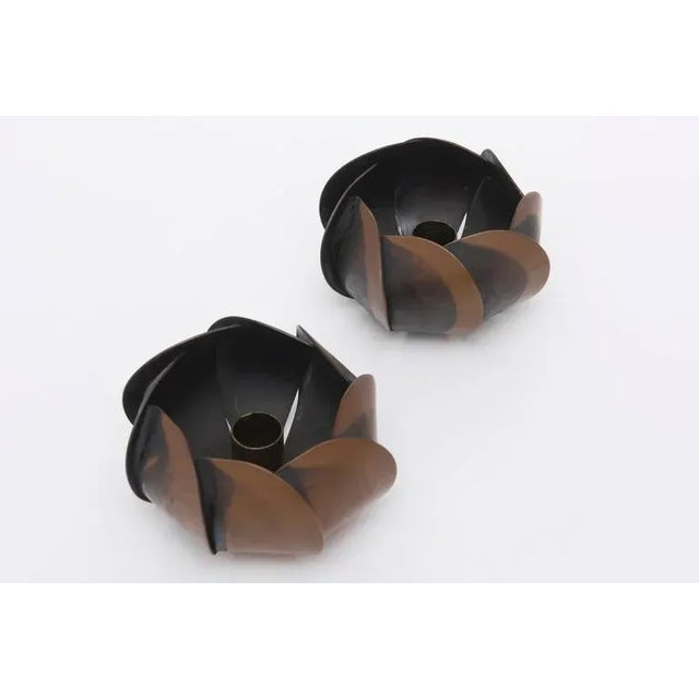 1950s Vintage Rebajes Sculptural Blackened Copper /Copper Modernist Candlesticks MCM For Sale - Image 5 of 9