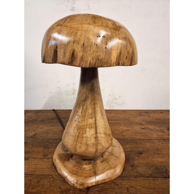 Handcrafted Oak Mushroom Table Lamp, 2010s For Sale - Image 14 of 18