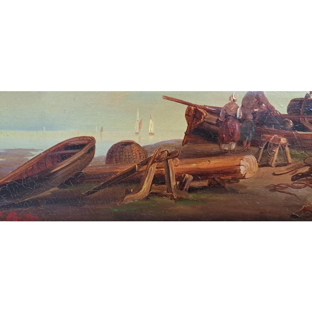 Lorenzo Butti, Nature with Fishermen and Boats, Oil on Canvas, Framed For Sale - Image 5 of 6
