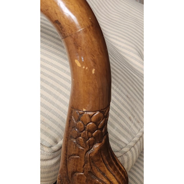 Pair of Vintage French Empire Style Dolphin Carved Walnut Armchairs With Down Cushions For Sale - Image 11 of 18