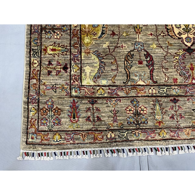 Sultani Pineapple Floral Wool Rug in Gray and Burgundy, 4'10" X 6'5" For Sale - Image 14 of 15