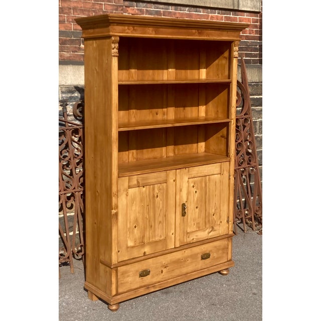Rustic European Pine Bookcase With Half Doors From Armoire For Sale - Image 3 of 16
