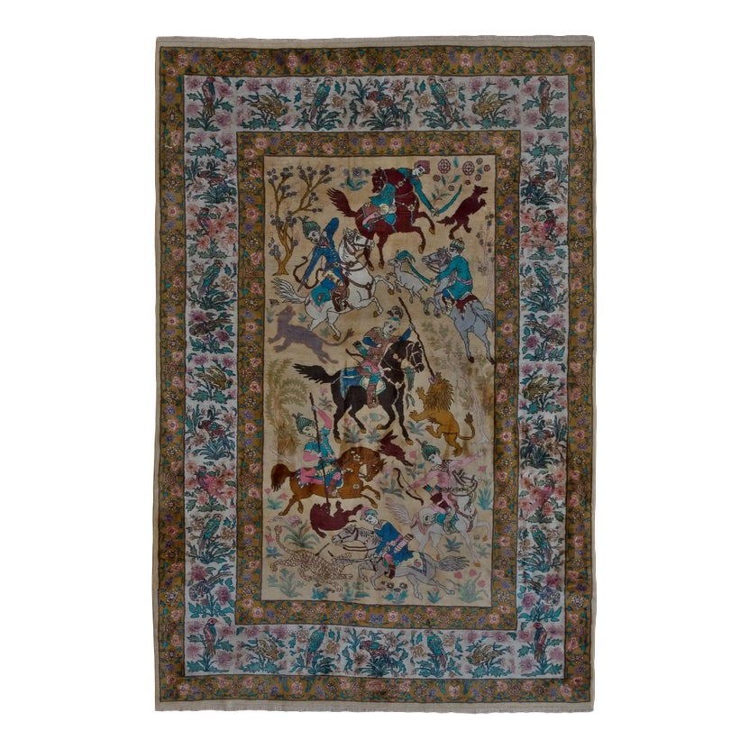 Middle Eastern Hand-Knotted Hunting Tabriz Rug | Chairish