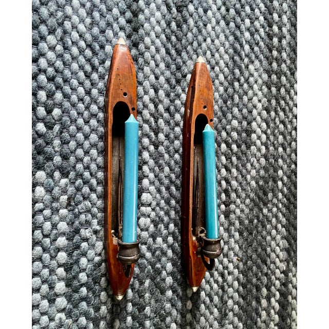 Vintage Wooden Candle Holders From Weaving Shuttle Loom - Set of 1 For Sale - Image 4 of 12