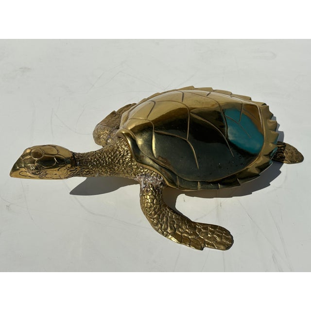 1970s Large Brass Turtle Hawksbill Sculpture Box For Sale - Image 12 of 12
