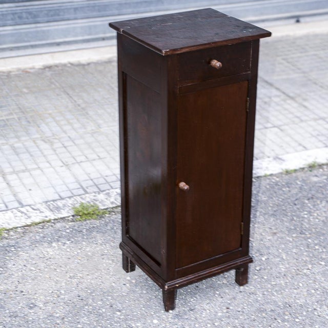 Single high and narrow fir wooden bedside table first 900 rustic era with straight pieces, with a rustic appearance,...