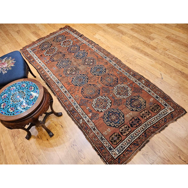Textile Antique Kazak Area Rug, Handwoven Wool Geometric Design, 1890s, 4' x 8' For Sale - Image 7 of 17