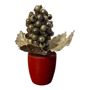 Antique Early 20th Century German Christmas Ornament Silver Mercury Glass Berry Tree Topiary Tree in Red Paint Decorated Wood Pot