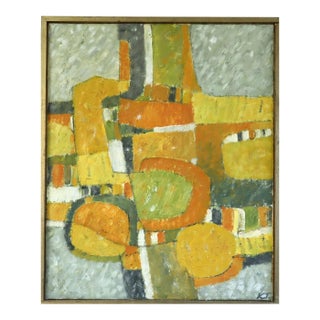 1970 Modernist 'Sunlit Forms' Vintage Swedish Original Abstract Geometric Oil Painting, Framed For Sale