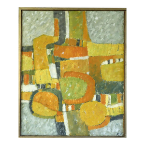 1970 Modernist 'Sunlit Forms' Vintage Swedish Original Abstract Geometric Oil Painting, Framed