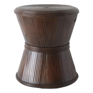 Vintage Sculptural Dark Bamboo Rattan Hourglass Bowtie Pedestal Table For Sale