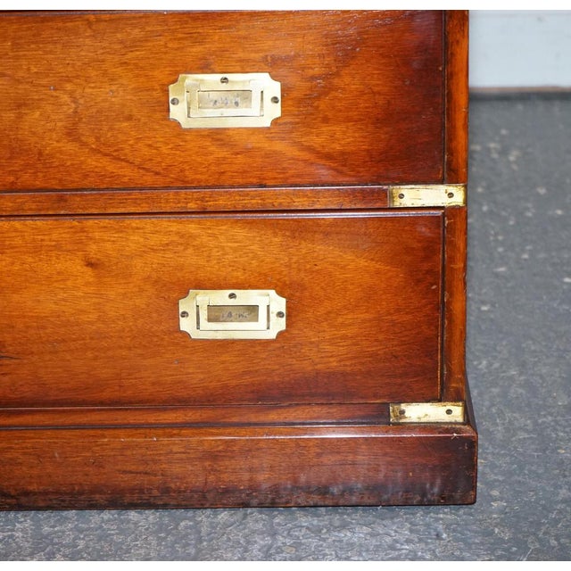 Vintage Yew Wood Military Campaign Sideboard Bank of Drawers with Brass Handles For Sale - Image 9 of 18