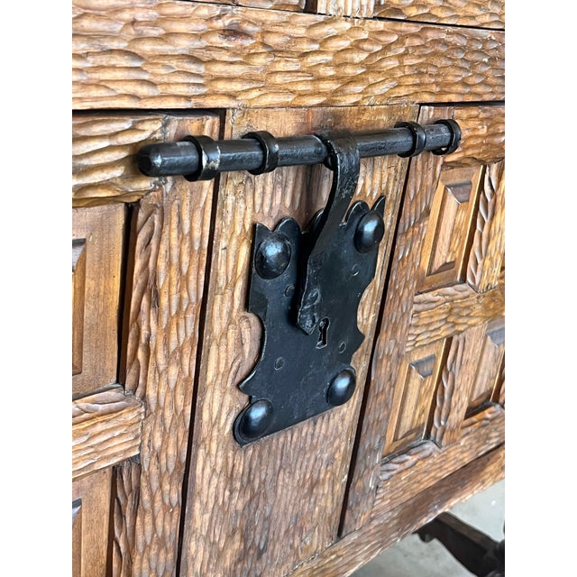 19th Spanish Baroque Carved Walnut Tuscan Two Drawer Credenza or Buffet For Sale - Image 12 of 18