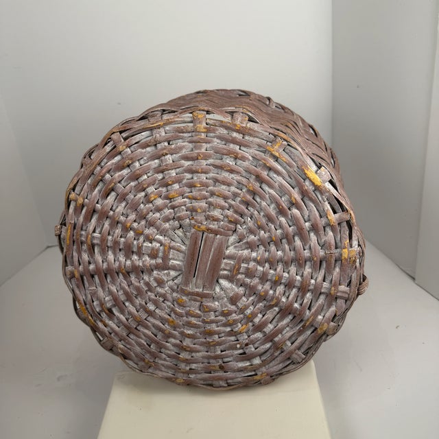 Wood Vintage Distressed Painted Round Palacek Basket For Sale - Image 7 of 9