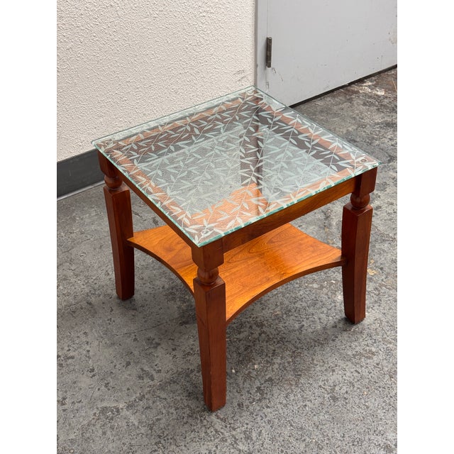 Custom Wood + Glass Side Table For Sale - Image 4 of 12
