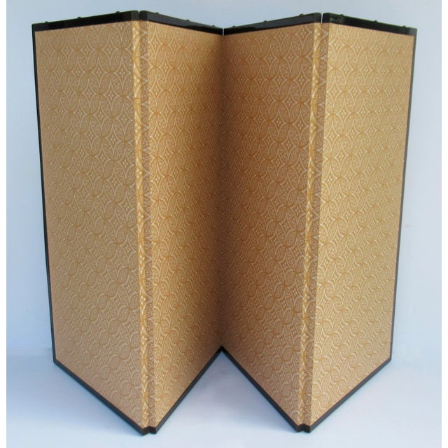 C.1970's Vintage Japanese Byobu Silk Screen Gilt Gold & Silver Leaf & Hand-Painted 4-Panel Wall Screen For Sale - Image 12 of 12