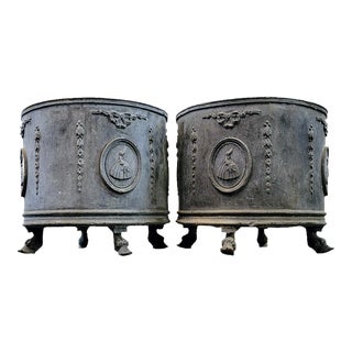 Antique Metal Lead Garden Planters With Hoof Feet From England - a Pair For Sale