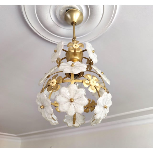 Vintage Murano Style White Floral Chandelier 80s For Sale - Image 6 of 12