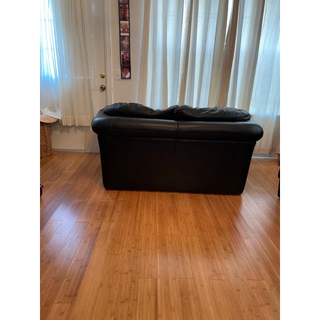 Vintage Maurice Villency Black Leather Goose Down Love Seat For Sale In Mobile - Image 6 of 7