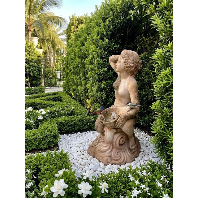 1990s Vintage Neoclassical Terracotta Garden Fountain - Maiden With Scallop Shell For Sale - Image 5 of 7
