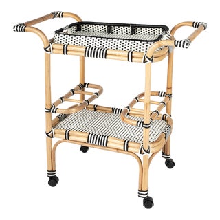 Lily Black & White Rattan Bar Cart For Sale