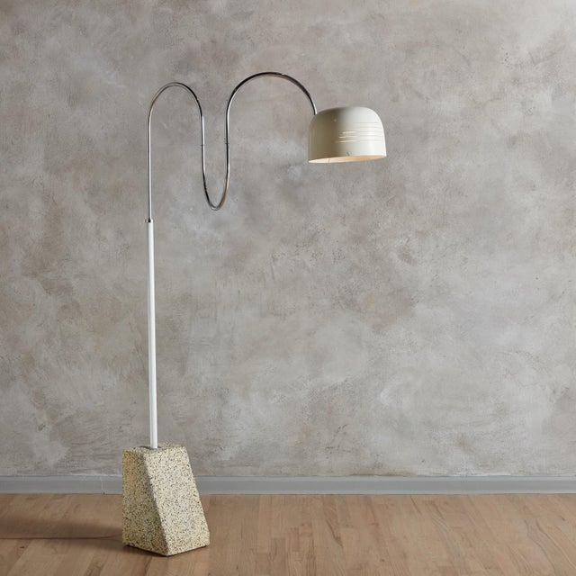 1970s White Squiggle Floor Lamp with Stone Base, Italy 1970s For Sale - Image 5 of 11