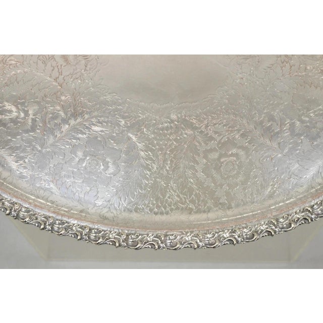 Metal Antique English Victorian Silver Plated Repousse Oval Serving Platter Bar Tray For Sale - Image 7 of 12
