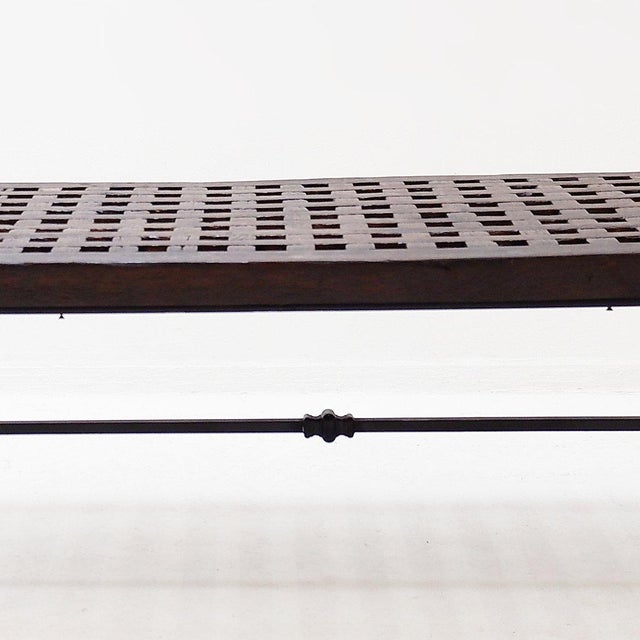 Coffee Table in Openwork Wood with Wrought Iron Legs For Sale - Image 5 of 16