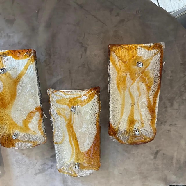 Amber Set of Four 1970s Mid-Century Modern Murano Glass Wall Sconce by Mazzega For Sale - Image 8 of 12
