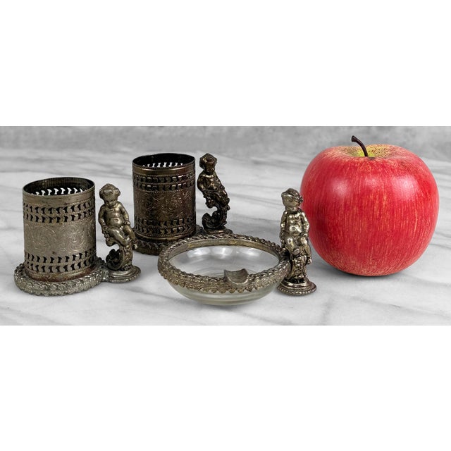 Victorian Vintage Victorian Rococo Cherub Ashtray & Match Holder Smokers Set For Sale - Image 3 of 8