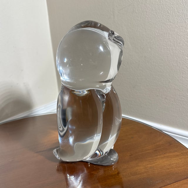 Vintage Clear Art Glass Owl Figurine Paperweight For Sale - Image 4 of 7