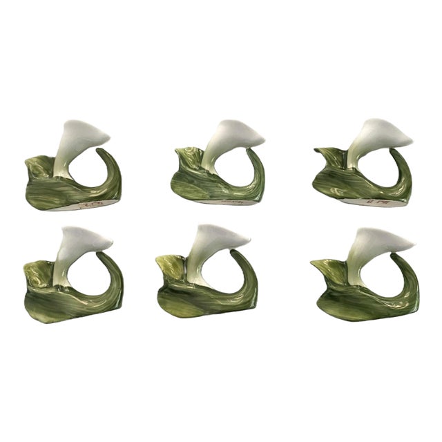 Vintage Bone China Napkin Holder Rings, Calla Lily Shape, Pia, Philippines, Set of 6 For Sale