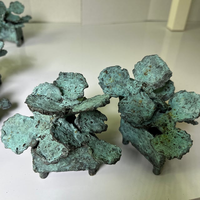 1990s Bronze Flowers in Triangular Pots With Feet. For Sale - Image 11 of 11