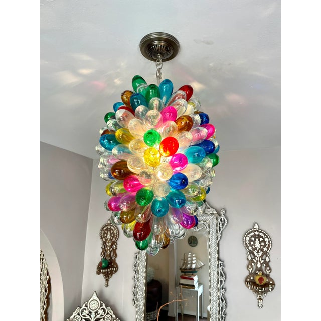 Light Fixture of Stained Colorful Handblown Glass For Sale In Los Angeles - Image 6 of 12