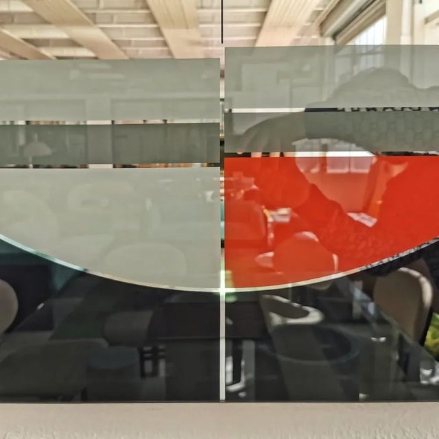 Mid-Century Modern Large Square Mirror in Multicolored Screen Printing by Eugenio Carmi for Morphos / Acerbis, 1980s For Sale - Image 3 of 7