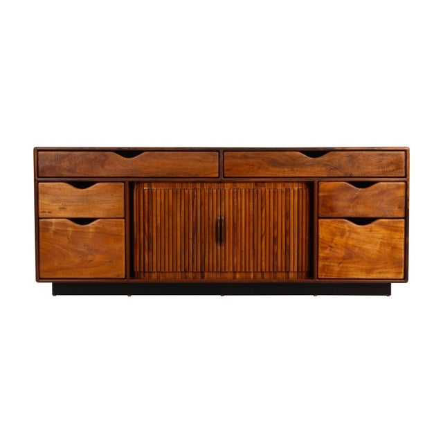 Dale Holub Credenza Solid Koa Wood (1976) - Constructed from premium Koa wood on a plinth base. - Features five solid wood...