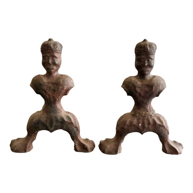 Antique Early 19th Century Americana Figural Andirons For Sale