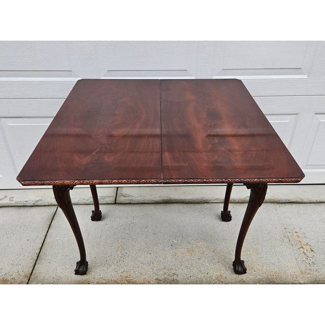 Early 20th Century Square Ball and Claw Crotch Mahogany Flip Top Console Game Table For Sale - Image 5 of 17