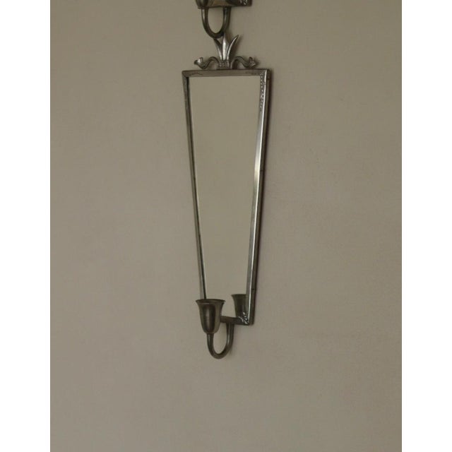 Silver Mid-Century Swedish Pewter Sconces with Mirrors, Set of 2 For Sale - Image 8 of 18
