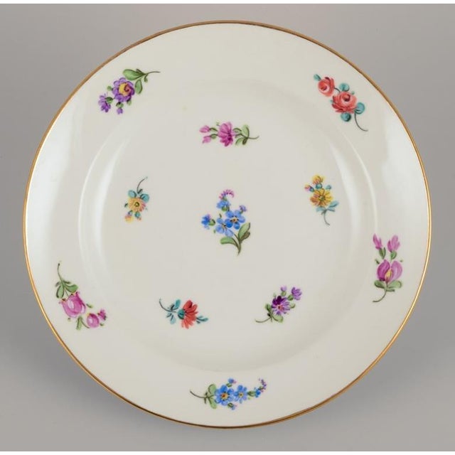 Ceramic Plates with Polychrome Flower Motifs with Gold Rim, Meissen, Germany, 1920s, Set of 6 For Sale - Image 7 of 9