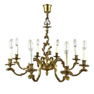 Bronze Chandelier with Cherub Figurine for 8 Light Points, France, 1950s For Sale