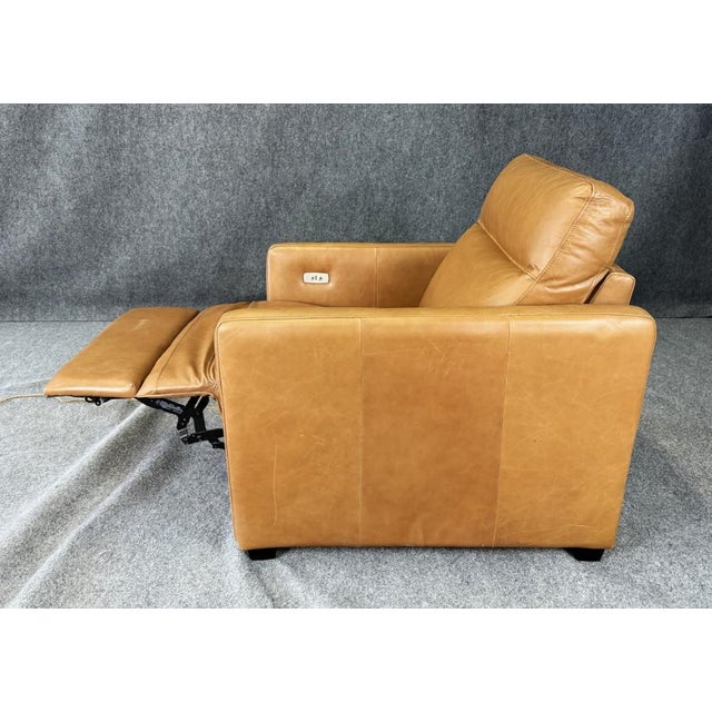 West Elm Harris Leather Power Recliner in Nut Saddle Leather For Sale In Raleigh - Image 6 of 18