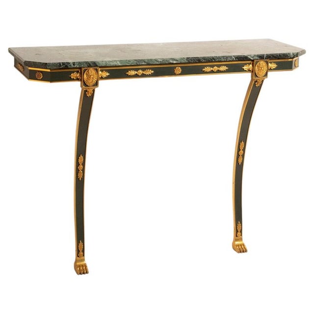 Empire Console Table with Green Alps Marble Top and Gold-Plated Friezes, 1970s For Sale - Image 12 of 12