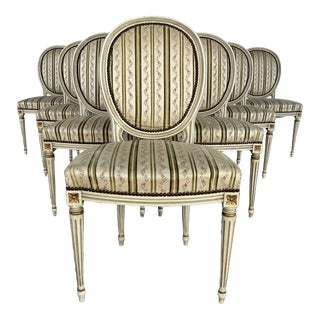 French Louis XVI Medallion Back Dining Chairs With Original Upholstery - Set of 8 For Sale